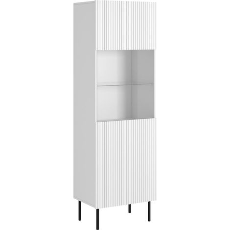 Vitrine Luzzana, vitrine de salon avec porte vitrée et détails, surélevée, 60 x 42 h 183 cm, blanche (1/4)
