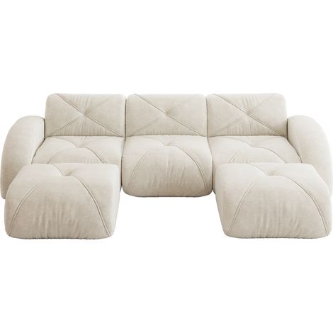 Modulares U-Sofa mit 3 Sitzen aus Chenille, hellbeige, mit 2 Hockern, montagefrei (1/5)