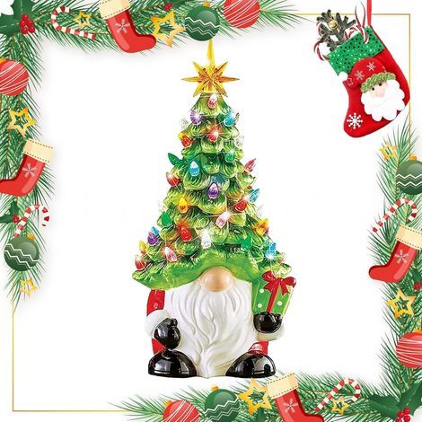 Ciel-Arbre de Noël Gnome Lumineux en Céramique - Décoration Éclairée sans Visage pour Table et Cheminée, Ornement de Sapin avec Éclairage Intégré, Idée Cadeau Festive pour Maison et Bureau (1PCS) (1/5)
