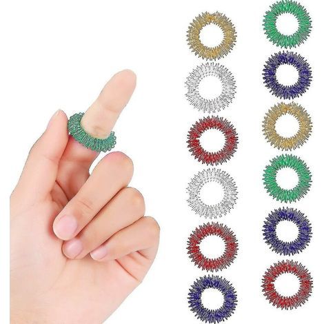 12 Pieces Acupressure Ring Spiky Sensory Finger Rings Massage Rings Se (1/5)