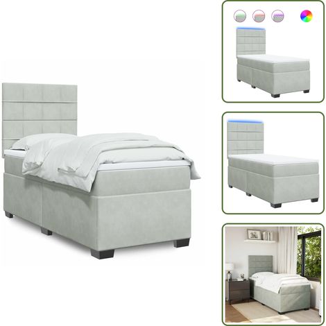 Sommier à lattes de lit et matelas Gris clair 80x200 cm Velours - Lit Plateforme - Lit Design - Lit Moderne - Lit Velours - Lit Avec Éclairage Led (1/5)