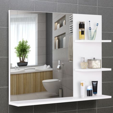 kleankin Wand-Badezimmerspiegel mit 3 integrierten Ablagen 60x10x48 cm Weiß