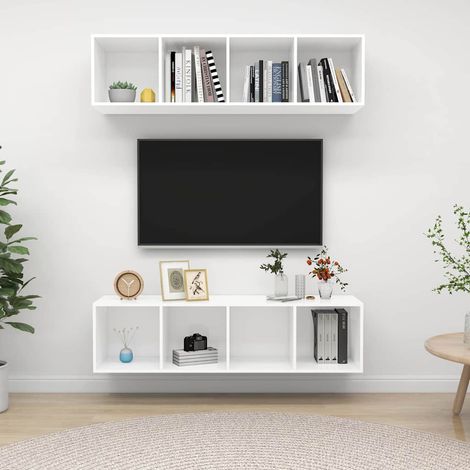 vidaXL Muebles de salón de pared 2 uds madera ingeniería blanco (1/5)