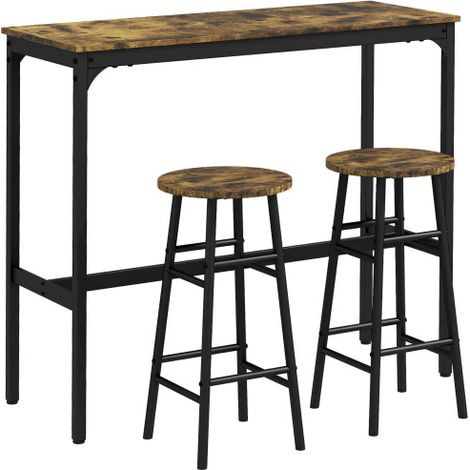 Bartisch-Set, 3tlg. Bartisch mit Barhocker Set, Essgruppe im Industriedesign, Küchentisch mit 2 Barhocker, für Esszimmer, Küche, Stahl, Rustikal-Braun 
On-Site