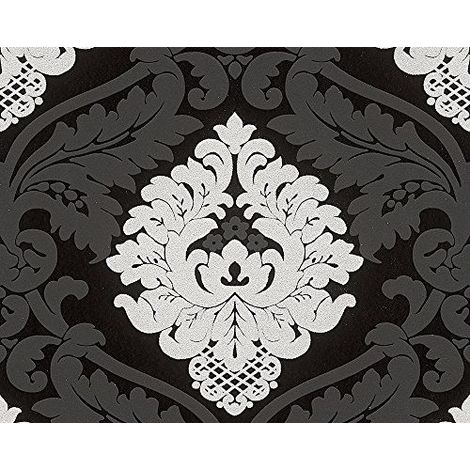 A.S. Création Papier Peint Intissé Motif Bling Bling Papier peint intissé avec forte Glitter Commande baroque blanc 313911, noir, 313959