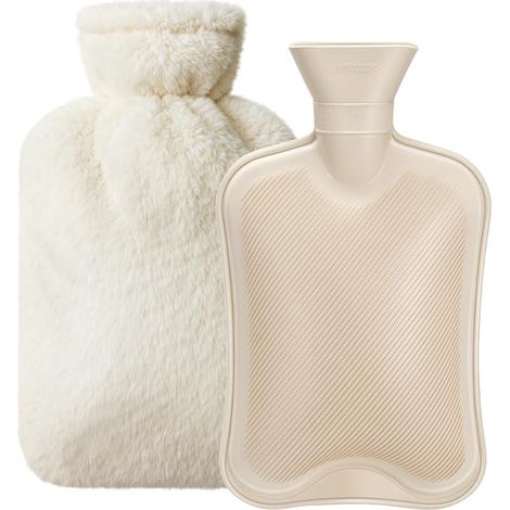 Thermos en caoutchouc naturel avec couvercle, adapté pour réchauffer les mains et les pieds par compression chaude ou froide, blanc laiteux. (1/5)