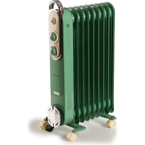 Ariete Linea Vintage 8251 Radiatore a olio Vintage, 9 elementi riscaldanti, 2000W, 3 livelli di potenza, Maniglia e ruote per facile trasporto, Verde (1/4)