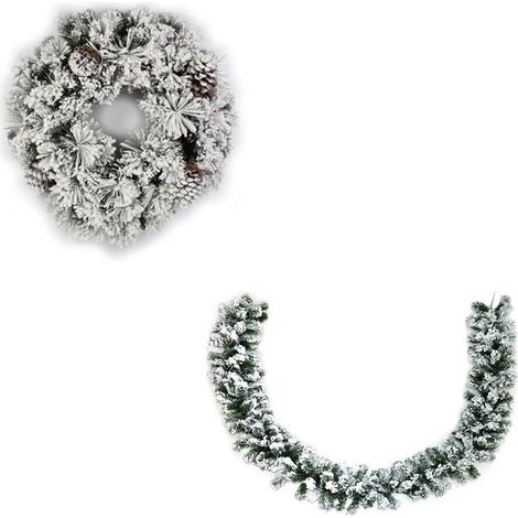 Ghirlanda verde innevato bianca con pigne cornice per decorazioni natalizie addobbi negozio casa scale porte interni ed esterni - MISURA: diametro 60 cm (1/5)