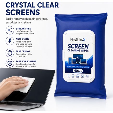 KineShineX Screen Cleaning Wipes (40 wipes per pack) - Quickly removes fingerprints, dust, and oil stains suitable for screens. (1/5)