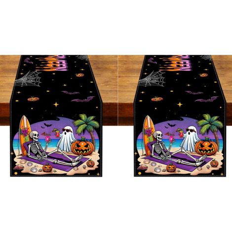 Camino de mesa Summerween, estilo gótico tropical, decoración de verano para Halloween para una fiesta espeluznante en la playa (2 piezas) (1/5)