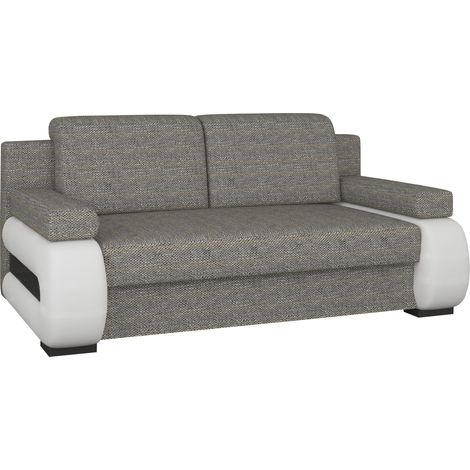 Canapé convertible 2 places tissu gris chiné et simili cuir blanc Korina 202cm (1/5)