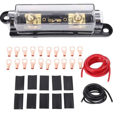 Cavo di alimentazione e messa a terra in alluminio ramato, filo 4 AWG, 6 metri, trasferimento di segnale stabile, con scatola fusibili da 150 A, per rimorchio auto, camper. (1/4)