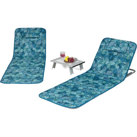 2er set strandmatte mit beistelltisch kopfkissen staufach liegematte mit verstellbarer ruckenlehne turkisblau