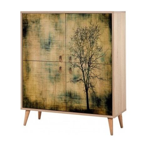 Meuble de rangement 4 portes en bois clair à lamelles Kiza 729 (1/5)