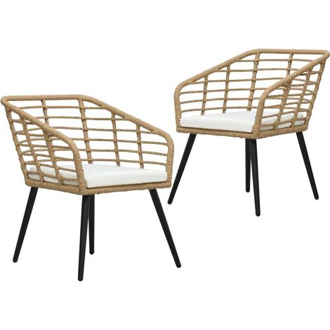 – Chaises de jardin 2 pcs avec coussins – Résine tressée résistante aux intempéries – Cadre en acier – Dossier incurvé ergonomique (1/5)