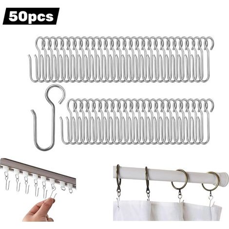 Confezione da 50 ganci per tende a forma di S, ganci per tende in metallo, ganci per tende a forma di S, adatti per accessori per binari per tende a soffitto, 3,5 cm (argento) (1/5)