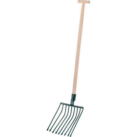 Horquilla de jardín de metal, 131 cm de largo, diseño de 9 dientes, mango de madera, mango en forma de T. (1/5)