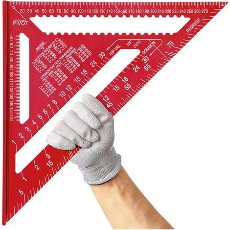 Équerre menuisier 30,5 cm aluminium rouge - règle triangle métrique 90°/45° (marquage laser) (1/5)