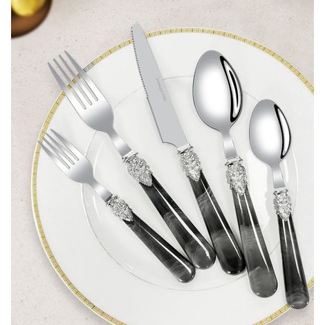 Ensemble de couverts 5 en 1, couteau à steak, fourchette et cuillère, en acier inoxydable épais, vaisselle exquise de style européen