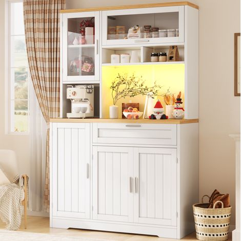 Mueble de cocina alto con vitrina LED 104 x 40 x 180 cm blanco OKMYHOME (1/5)