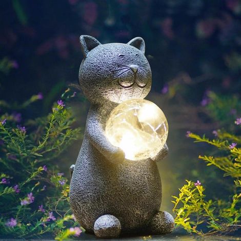 Statue de jardin solaire lumineuse, statue de chat solaire, modèle de jardin de chat décoratif extérieur, statue de décoration de jardin