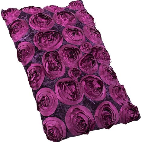 Coussin en velours violet avec roses, 35x50 cm