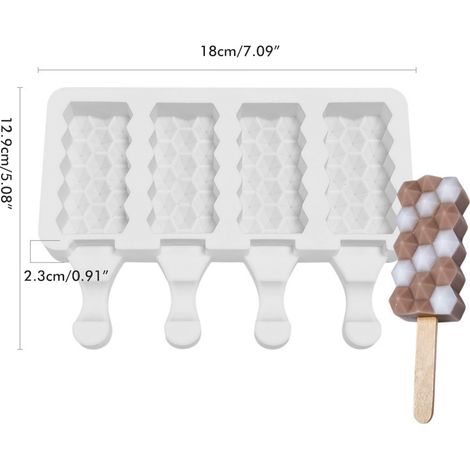 Moule à glace en silicone, moule à 4 alvéoles pour glaces maison et sucettes glacées. (1/5)