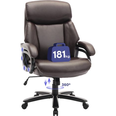 COLAMY Chefsessel aus Kunstleder, Ergonomischer Bürostuhl mit verstellbaren Armlehnen, profilierter Rückenlehne und extra-breiter Sitzfläche, Braun