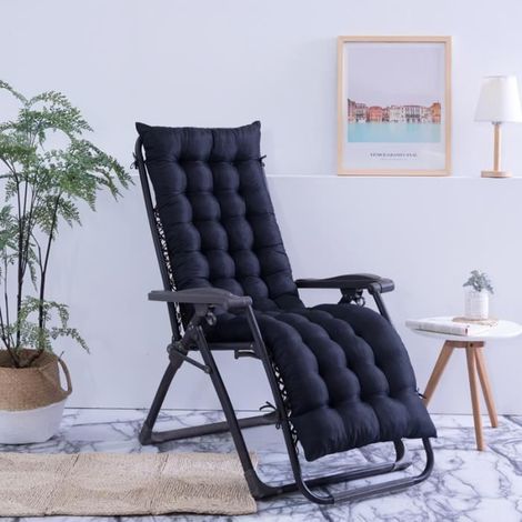 Matelas Coussin pour Bain de Soleil Chaise Longue, Coussin Chaise Longue Jardin Extérieur Doux Pliable,160  48cm, Noir (1/4)