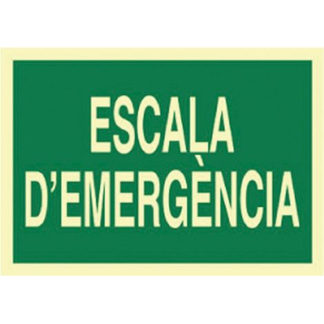 Señal luminiscente 297x210mm para escala d'emergència, alta visibilidad.