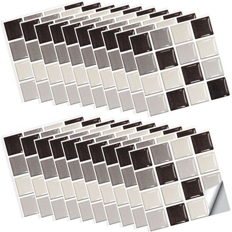 30 pièces de carreaux muraux adhésifs pour salle de bain, style mosaïque, 10 x 10 cm (1/4)
