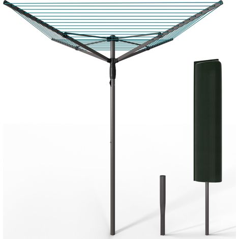 VOUNOT® Tendedero Giratorio de 50 m de Cuerda Secador de Ropa de Exterior Sistema Tipo Paraguas Gris