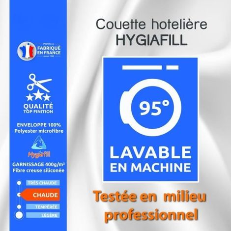 Couette - Hygiafill - 220 x 240 cm - Lavable jusqu'à 95° - 400g/m² - Blanc
