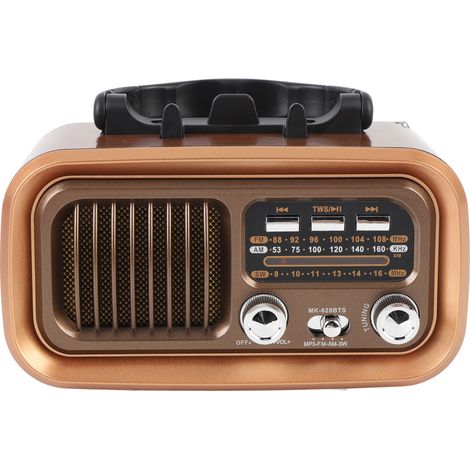 Radio rétro avec haut-parleur Bluetooth, lecture de carte mémoire USB, alimentation solaire, radio AM/FM portable rechargeable pour le camping et les activités de plein air (dorée). (1/5)