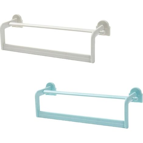 Lot de 2 Porte-Serviettes Muraux Double Barre 40 Cm Polypropylène Blanc et Bleu sans Perçage Salle de Bain la Cuisine Auto-adhésif Rangement Serviettes et Étagère à Chaussures (1/5)