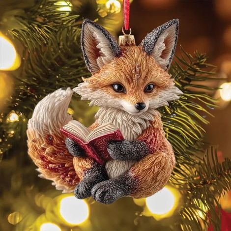 Ornement Renard Lecteur - Ornements Animaux Forêt 3D - Décoration Arbre Noël - Pour Lecteurs Enseignants Amoureux Nature - Lot de 2 (1/5)