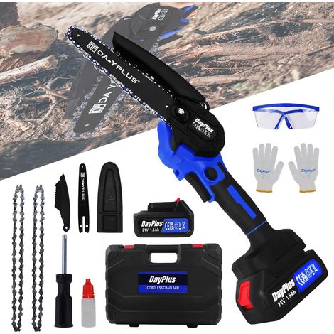 Mini Tronçonneuse à Chaîne avec Batterie 6 Pouces, 21V, Tronçonneuse Électrique Manuelle, Tronçonneuse Électrique avec Batterie et Chargeur, Tronçonneuse Électrique Portable avec Moteur 2200TRPM pour