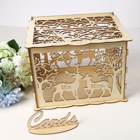 Rustikale DIY-Hochzeitskartenbox aus Holz, Geschenkkartenhalter für Hochzeiten, Babypartys, Geburtstage und Schulabschlüsse (1/5)