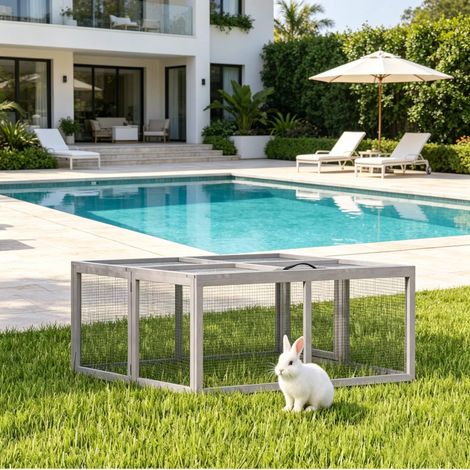 Outdoor-Kaninchenstall 110 x 105 x 50 cm aus grauem Holz, faltbar – MEUBLIV (1/5)