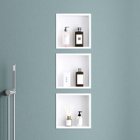 doporro Nicho de pared baño blanco 30 x 30cm repisa de ducha alicatable acero inoxidable repisa de ducha montaje oculto