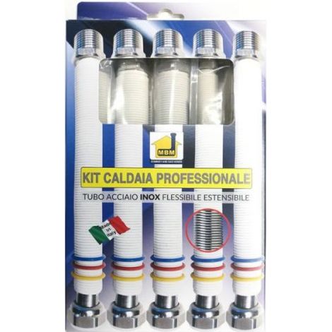 MBM – Tuyau gaz inox flexible 200/400 mm – Raccord mâle/femelle – Acier inoxydable AISI 316L – Pression 0,5 bar pour gaz, 8 bar pour eau