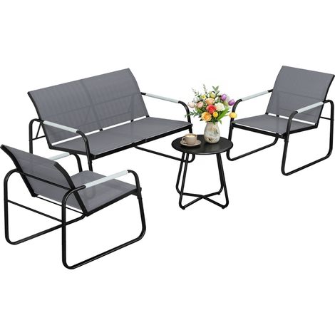 Mobilier de jardin complet 4 personnes avec canapé 2 places, fauteuils confortables, table ronde et coussins anti-dérapants (1/5)