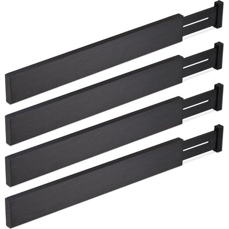 séparateurs de tiroirs, lot de 4 organisateurs de tiroirs, réglables de 43 à 56 cm, bambou, tiroir de cuisine, salle de bain, noir