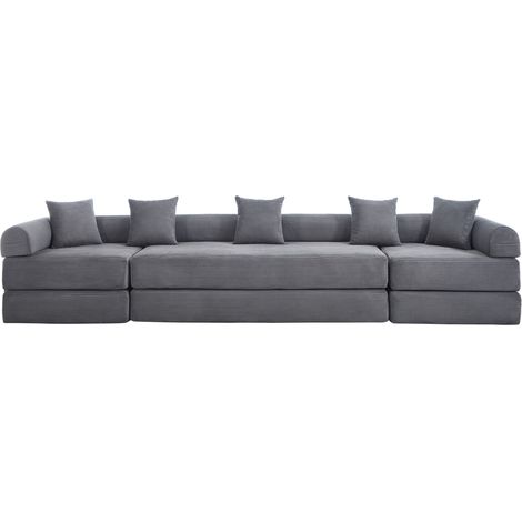 Sofá modular de esquina con almacenaje, tejido de pana, gris oscuro, 270 x 180 x 64 cm (1/5)