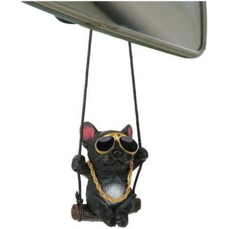 Pendentif rétro pour rétroviseur voiture, bouledogue noir avec lunettes et chane dorée, décoration créative suspendue (1/5)