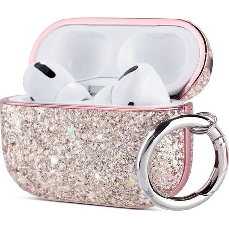 Glitzernde AirPods Pro Hülle (Roségold), stoßfeste Schutzhülle mit Karabinerhaken, kompatibel mit kabellosem Laden [sichtbare LED] Hülle für AirPods Pro 2019 (1/5)