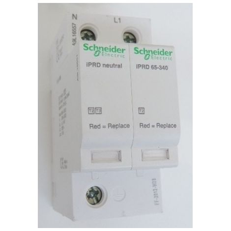 Parafoudre 65kA 1P+N type 2 avec report à distance 340V à cartouche débrochable iPRD65R Acti9 SCHNEIDER ELECTRIC A9L16557