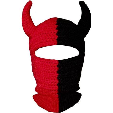 Bonnet tricoté, masque intégral, bonnet en laine, cagoule, pour Halloween, rouge et noir. (1/5)