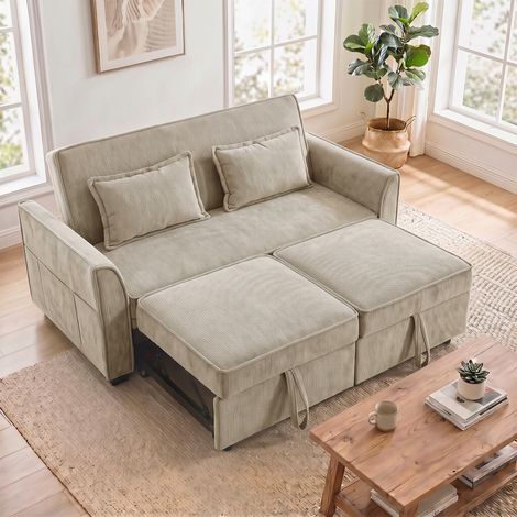 Canapé Convertible 2 Places 4 en 1, Canapé-Lit d'Angle en Chenille 167cm, Dossier Réglable, Assise Large, Marron (1/5)