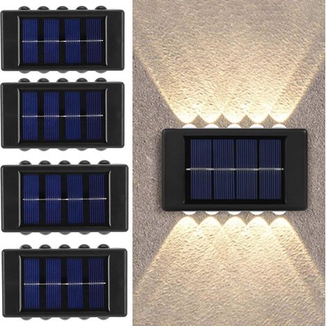 Solar-Gartenleuchten, 4er-Set, LED-Wandleuchten, nach oben und unten gerichtete Beleuchtung, dekorativ, IP65 wasserdicht, für Garten, Rasen, Balkon, Terrasse und Patio